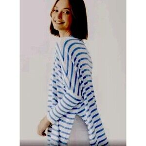 MER SEA Catalina Travel Sweater Blue Striped Boxy Pullover Crewneck O/S Nautical